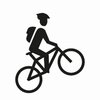 Piktogramm MTB Route. Schwarzer Mountainbiker aufwärts fahrend mit weißem Hintergrund.