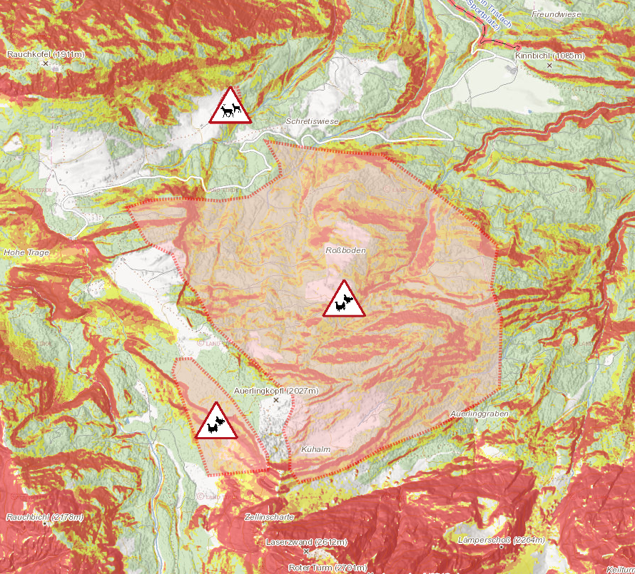 Kartenausschnitt Wildschutzzonen Tristach